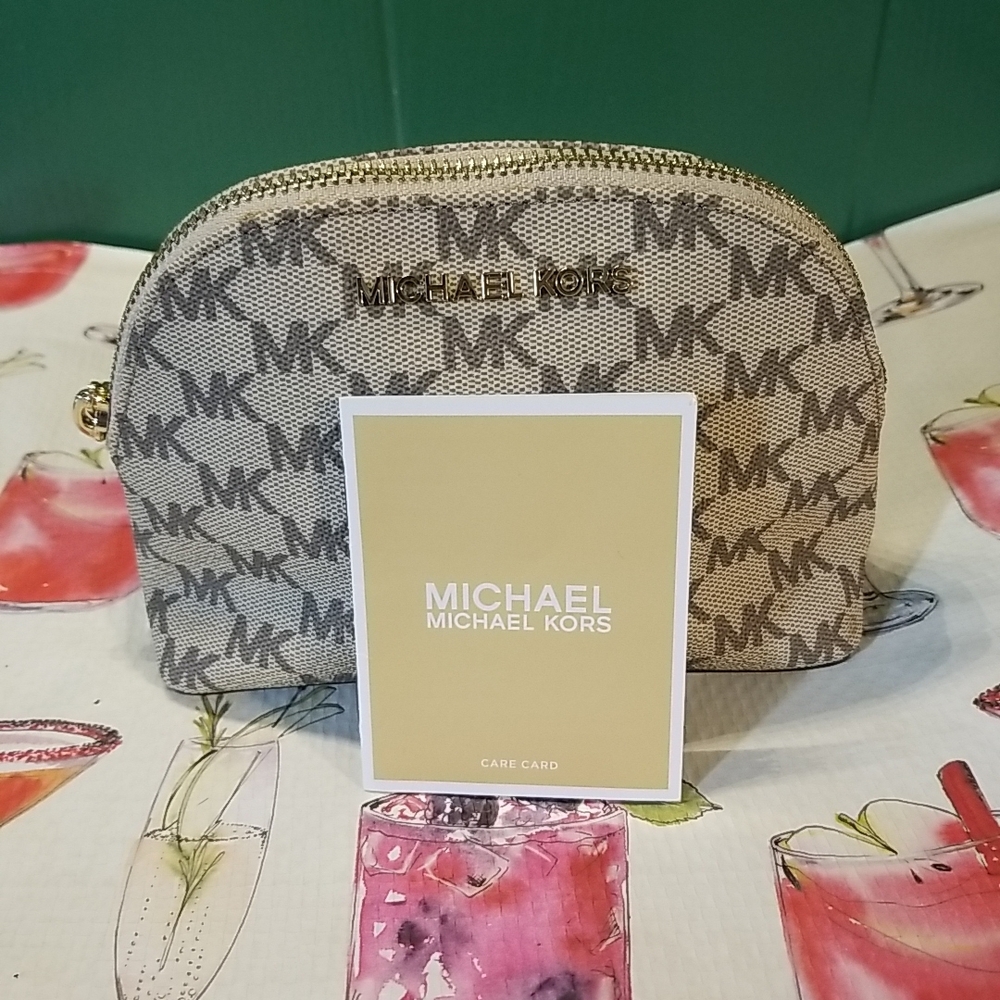 Michael Kors Beige and Brown Monogram Pouch